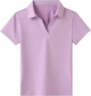 MERIABNY Girls Short Sleeve Golf Polo Shirts Quick Dry Athletic Tops for Aged 6-13