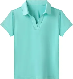 MERIABNY Girls Short Sleeve Golf Polo Shirts Quick Dry Athletic Tops for Aged 6-13