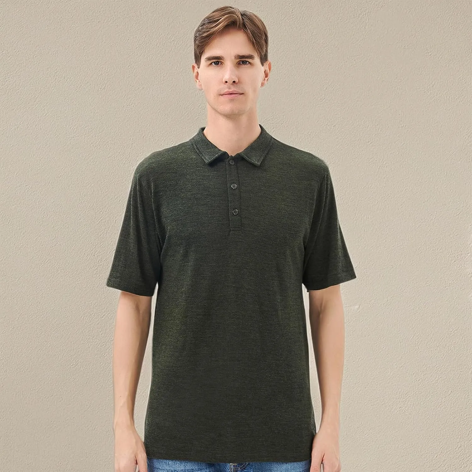 Merino Protect 100% Merino Wool Polo Shirts Mens Anti-Odor Short Sleeve Moisture Wicking Base Layer for Travel