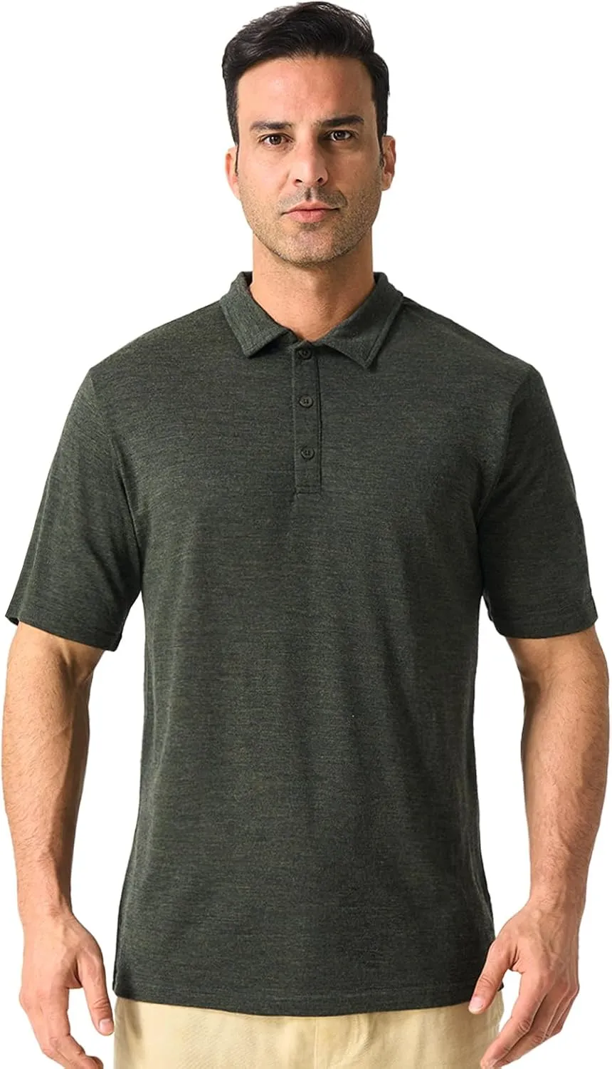 Merino Protect 100% Merino Wool Polo Shirts Mens Anti-Odor Short Sleeve Moisture Wicking Base Layer for Travel