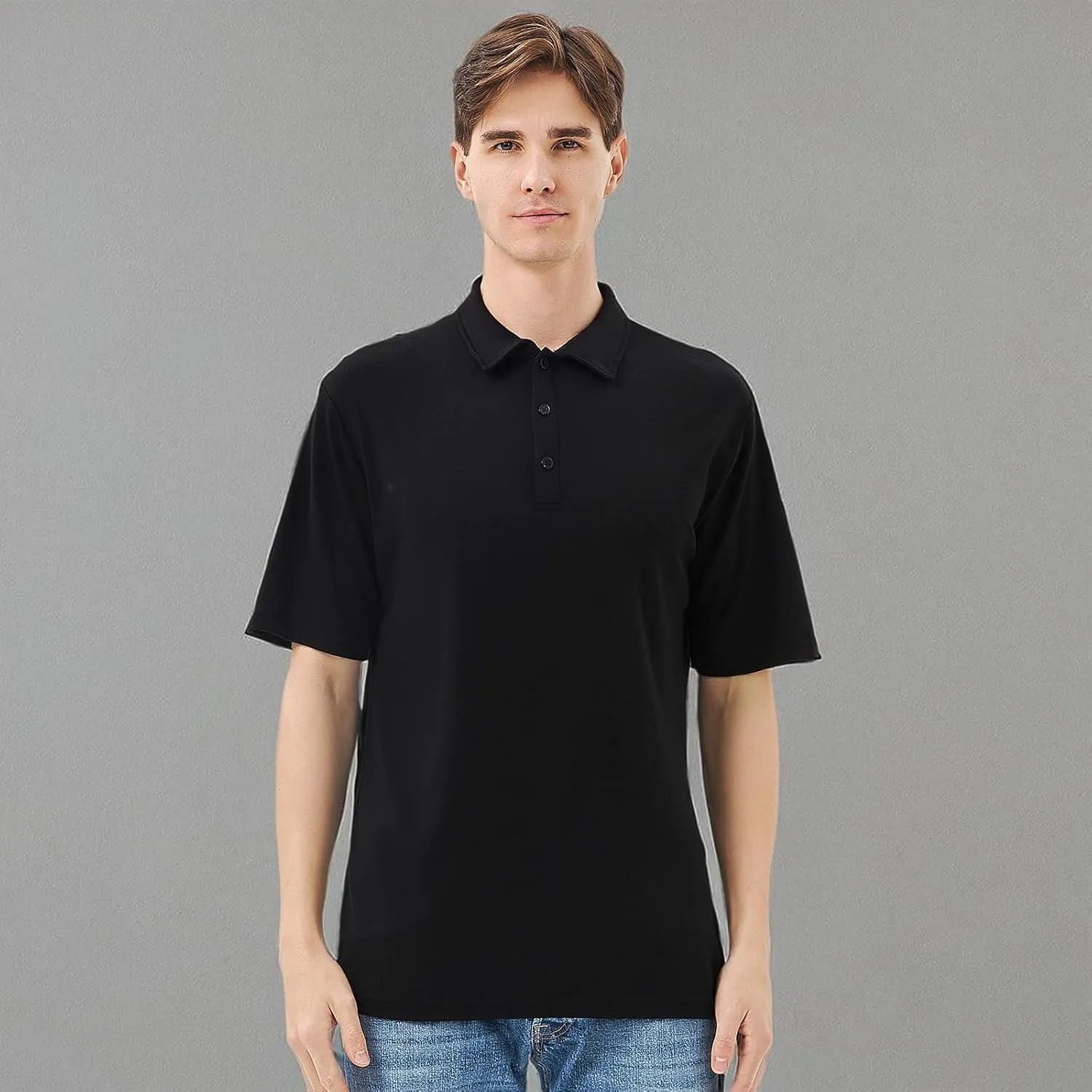 Merino Protect 100% Merino Wool Polo Shirts Mens Anti-Odor Short Sleeve Moisture Wicking Base Layer for Travel