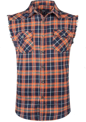 NUTEXROL Men's Casual Flannel Plaid Shirt Sleeveless Plus Size Vest