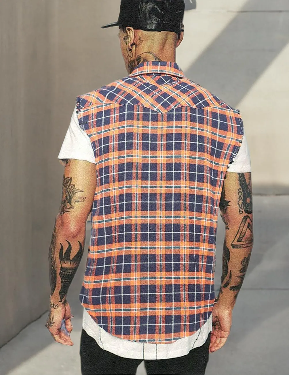 NUTEXROL Men's Casual Flannel Plaid Shirt Sleeveless Plus Size Vest