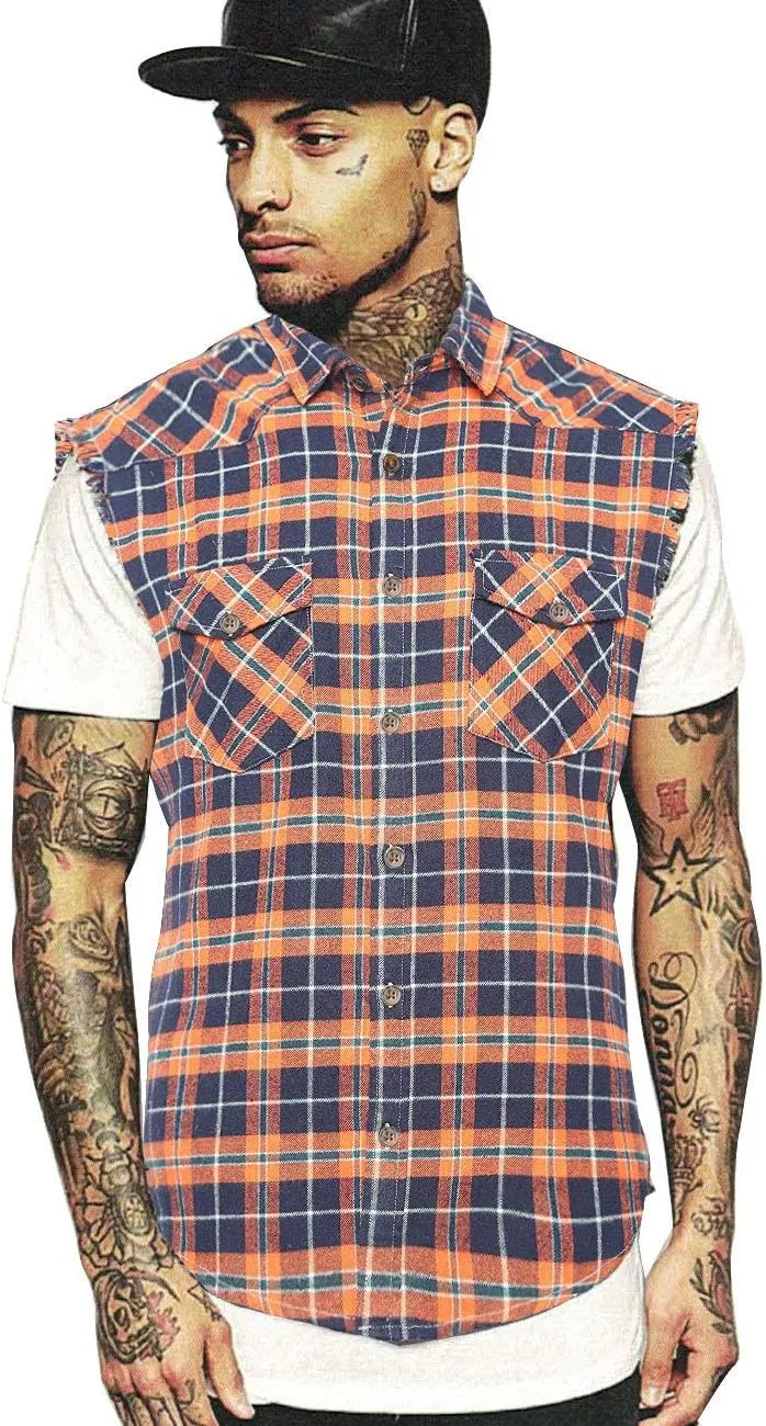 NUTEXROL Men's Casual Flannel Plaid Shirt Sleeveless Plus Size Vest