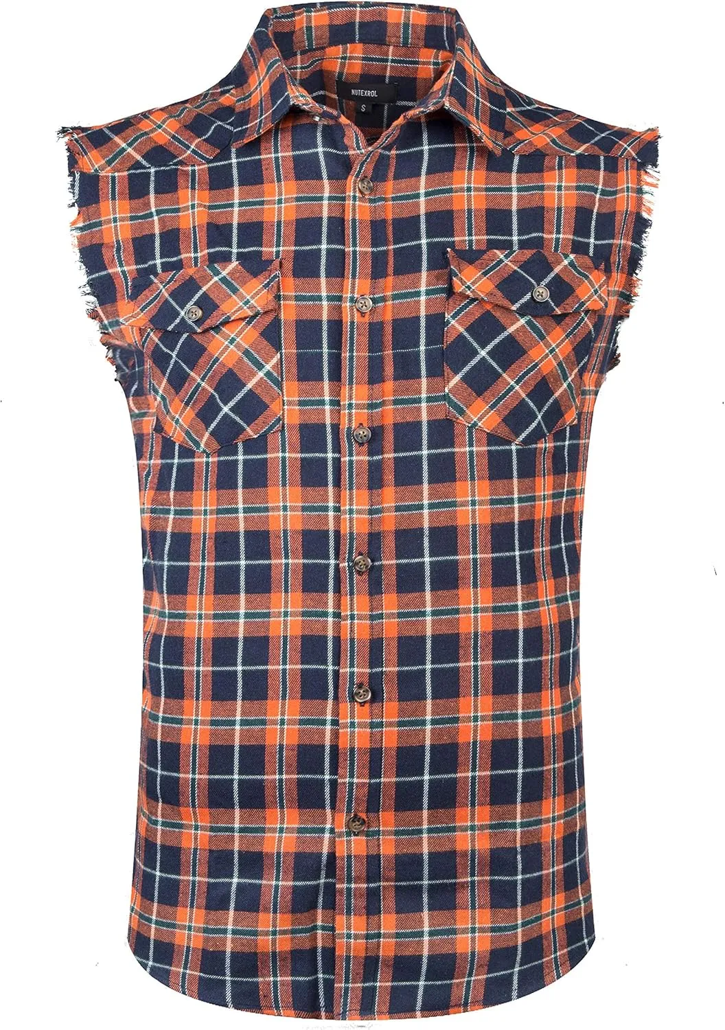 NUTEXROL Men's Casual Flannel Plaid Shirt Sleeveless Plus Size Vest