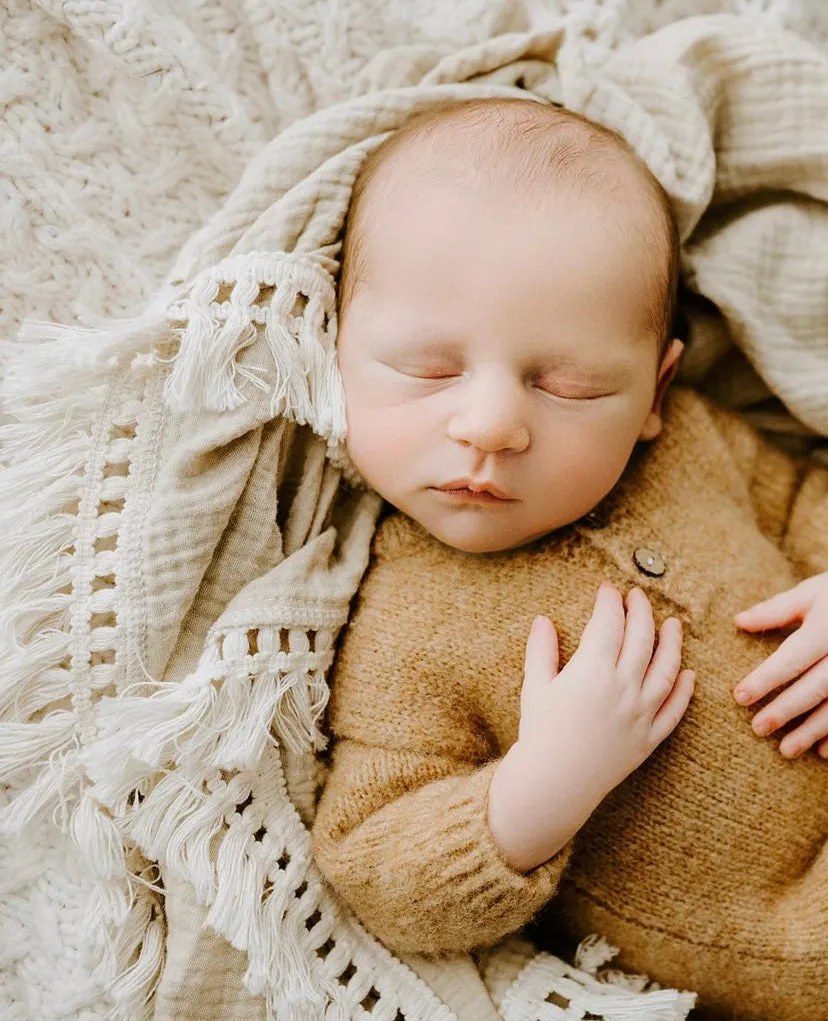 Oatmeal Gauze Tassel Swaddle Blanket