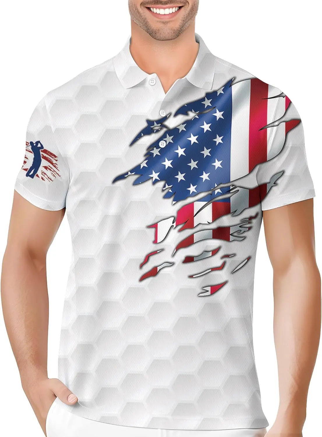 PAGYMO Golf Shirts for Men Crazy Hawaiian Print Funny Mens Polo Shirt