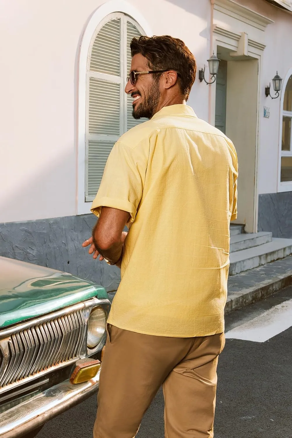 PJ PAUL JONES Mens Short Sleeve Button Down Shirts Untuckit Cuban Casual Shirt with Pocket for Summer Beach