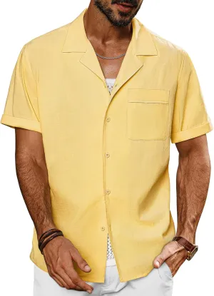PJ PAUL JONES Mens Short Sleeve Button Down Shirts Untuckit Cuban Casual Shirt with Pocket for Summer Beach