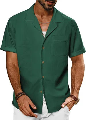 PJ PAUL JONES Mens Short Sleeve Button Down Shirts Untuckit Cuban Casual Shirt with Pocket for Summer Beach
