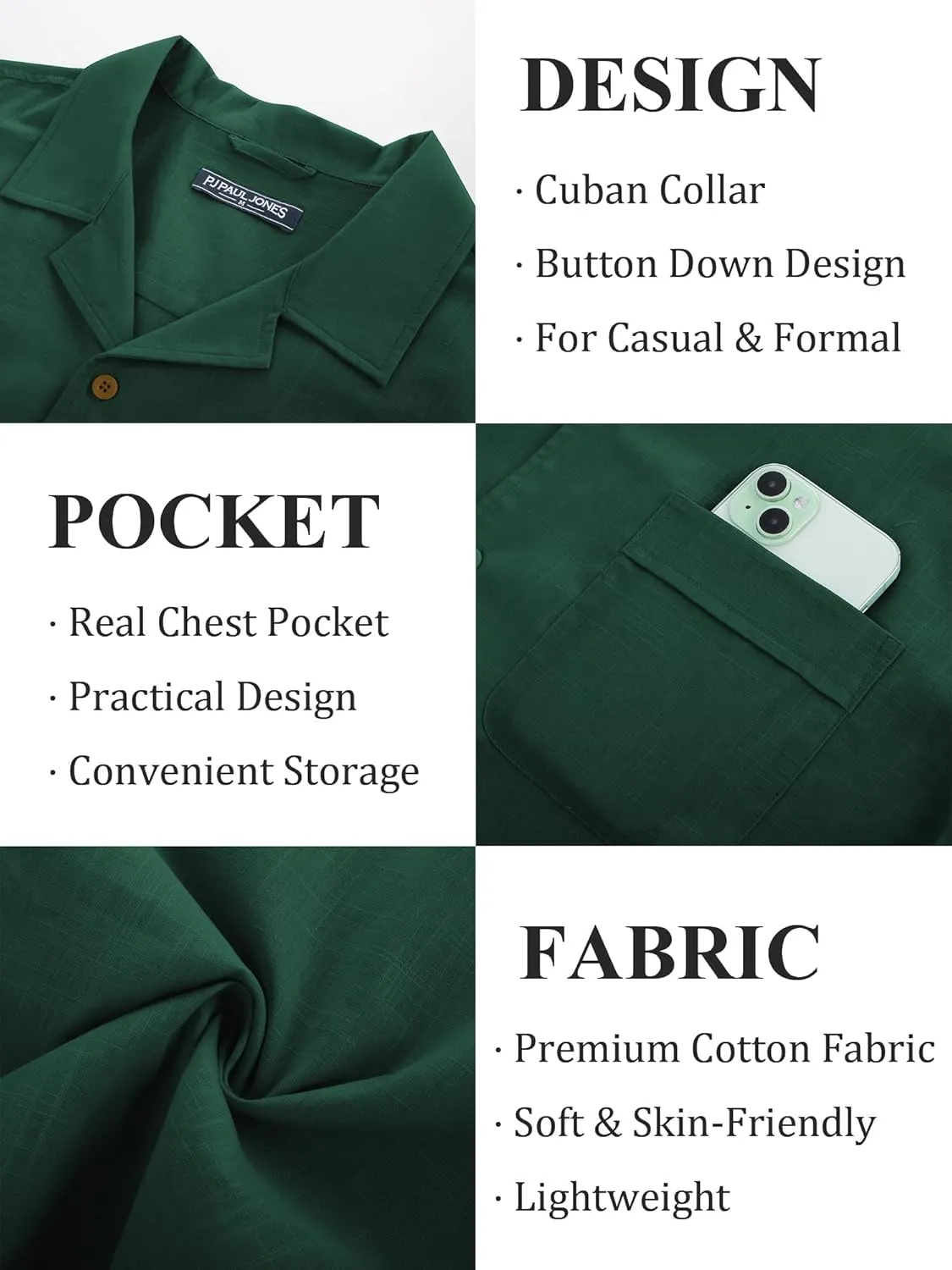 PJ PAUL JONES Mens Short Sleeve Button Down Shirts Untuckit Cuban Casual Shirt with Pocket for Summer Beach