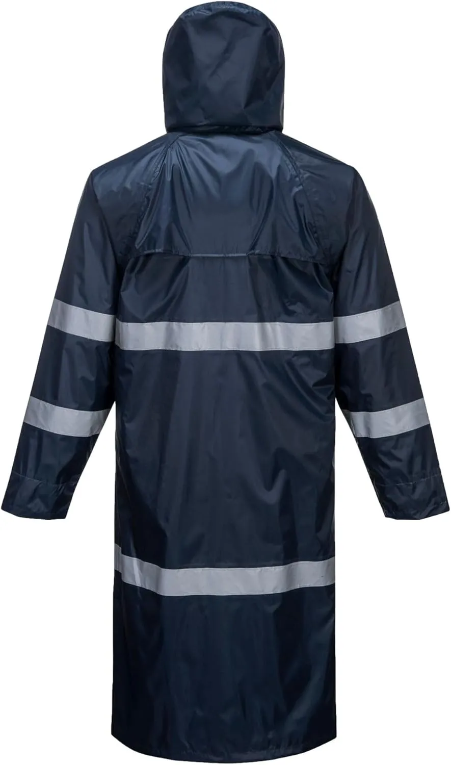 Portwest F438 Men's Waterproof Raincoat - Reflective Long Rain Jacket with Hood and Pockets Navy