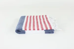Premium Turkish Towel/ Red stripe on Navy
