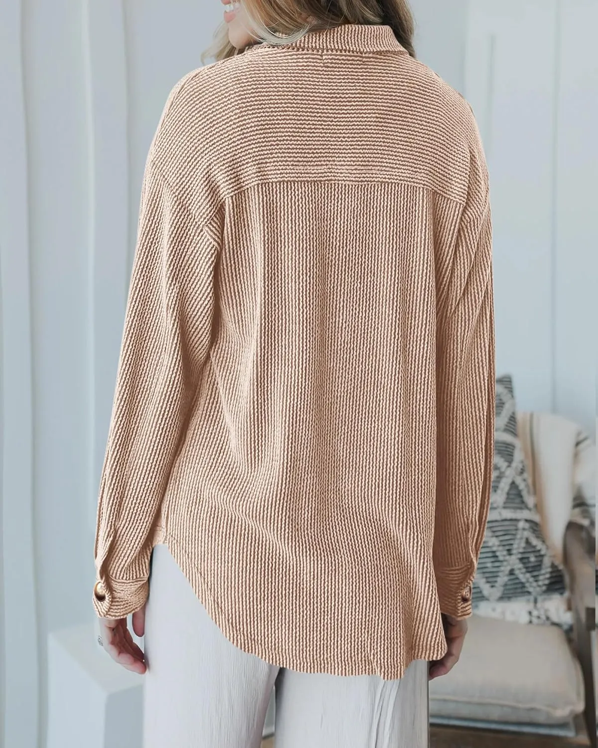 PRETTYGARDEN Women's Tops Casual Button Down Shirts Spring Fashion Long Sleeve Shacket Jacket Loose Texture Knit Blouses