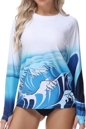 Rash Guard for Women UV Protection Swim Shirts Long Sleeve Quick Dry Water Tops Swimsuit with Thumb Hole