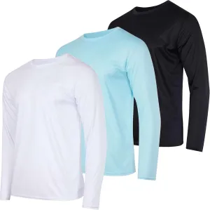 Real Essentials 3 & 5 Pack: Men's Mesh Quick Dry Athletic Long Sleeve T-Shirt UPF SPF UV Sun (Available in Big & Tall)