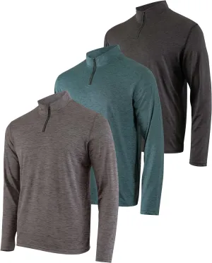 Real Essentials 3 Pack: Men's Dry-Fit Active Quarter Zip Long Sleeve Athletic Performance Pullover (Available in Big & Tall)