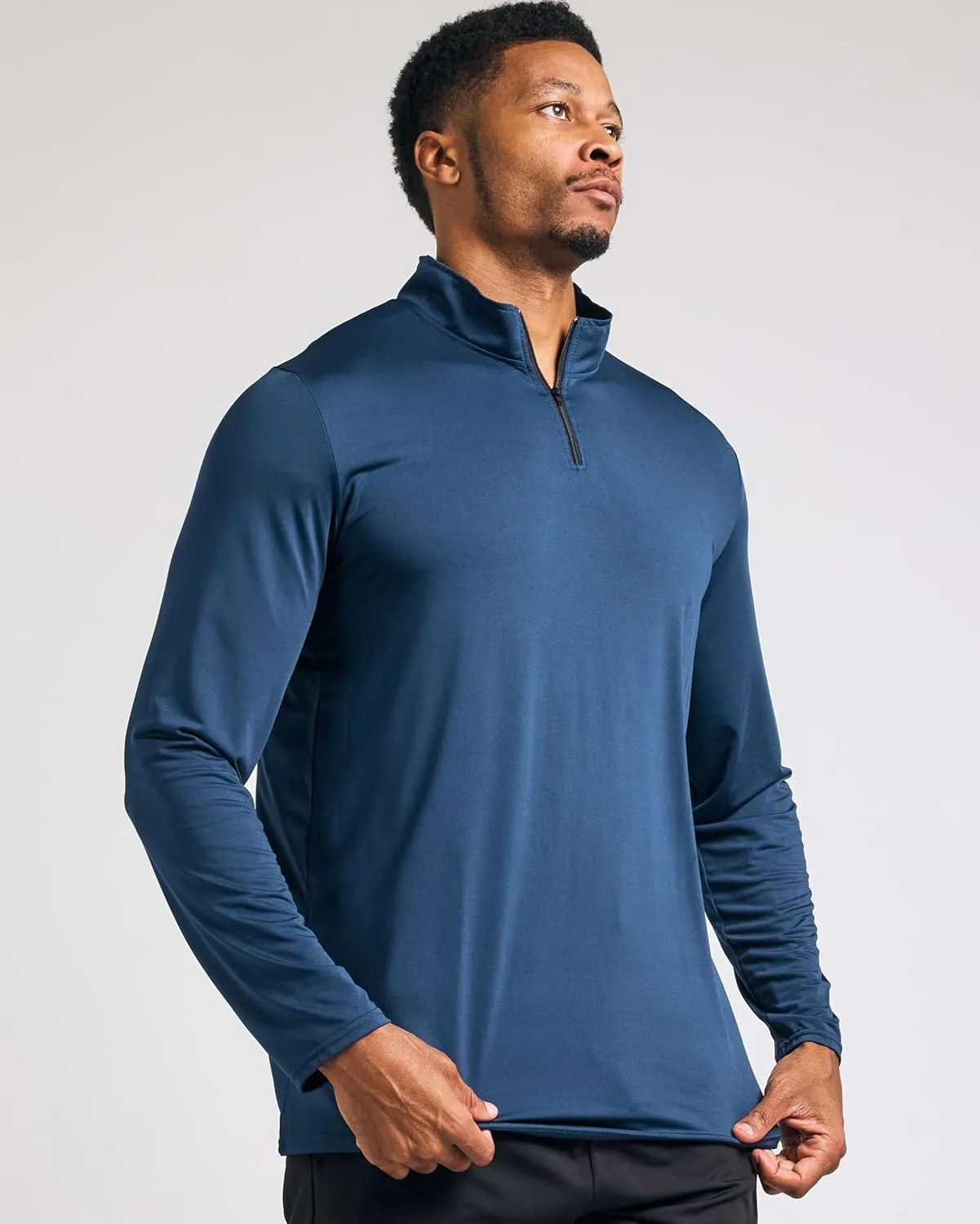 Real Essentials 3 Pack: Men's Dry-Fit Active Quarter Zip Long Sleeve Athletic Performance Pullover (Available in Big & Tall)