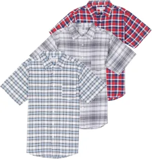 Real Essentials 3 Pack: Men's Regular-Fit Short Sleeve Woven Button Down Shirt with Pocket (Available in Big & Tall)
