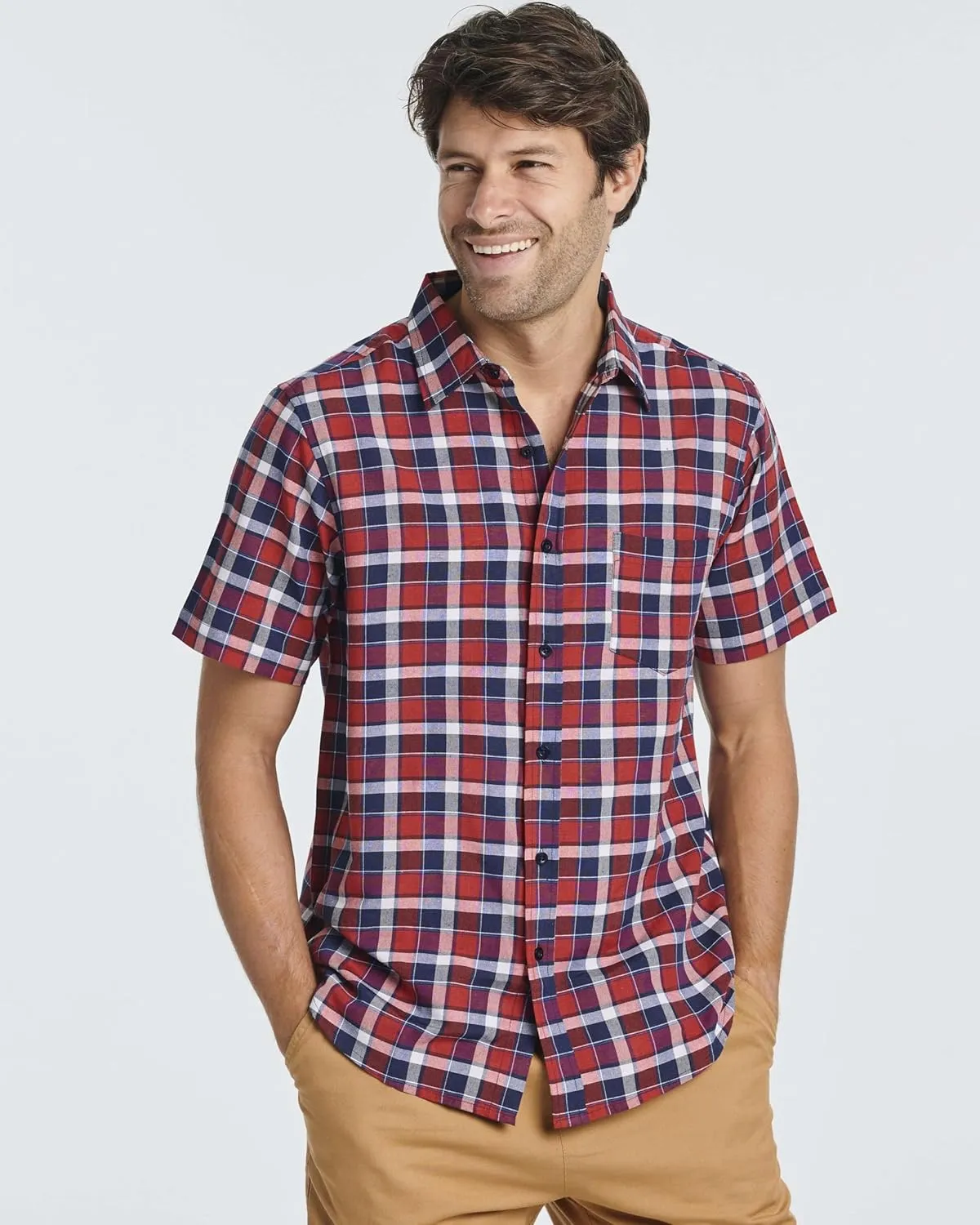 Real Essentials 3 Pack: Men's Regular-Fit Short Sleeve Woven Button Down Shirt with Pocket (Available in Big & Tall)