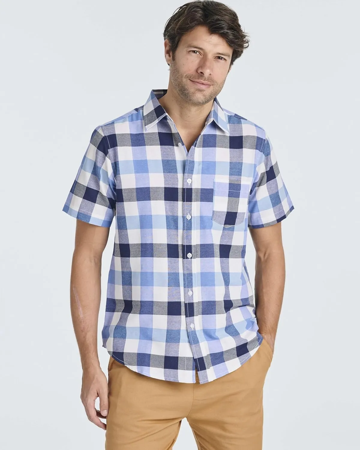 Real Essentials 3 Pack: Men's Regular-Fit Short Sleeve Woven Button Down Shirt with Pocket (Available in Big & Tall)