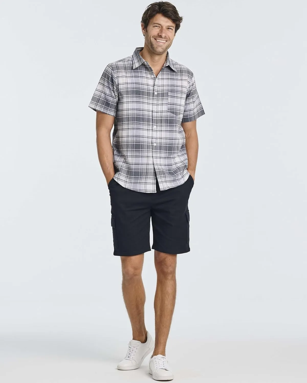 Real Essentials 3 Pack: Men's Regular-Fit Short Sleeve Woven Button Down Shirt with Pocket (Available in Big & Tall)