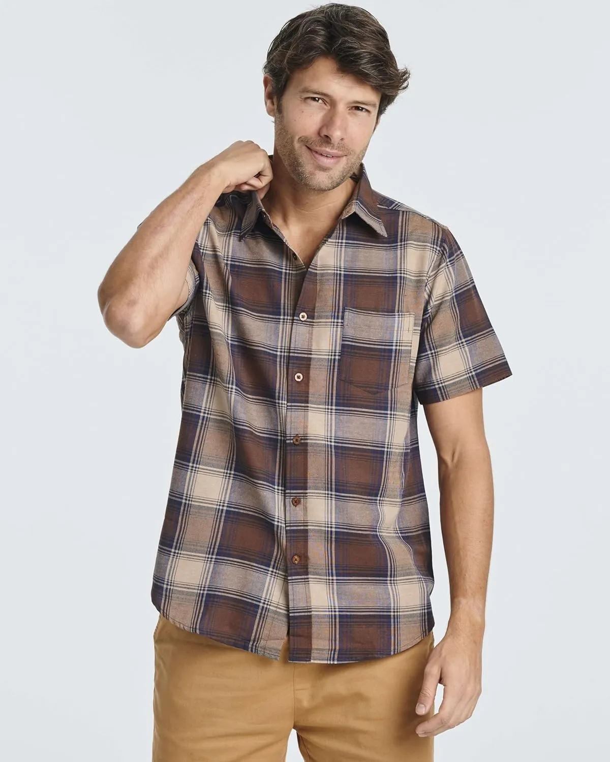 Real Essentials 3 Pack: Men's Regular-Fit Short Sleeve Woven Button Down Shirt with Pocket (Available in Big & Tall)