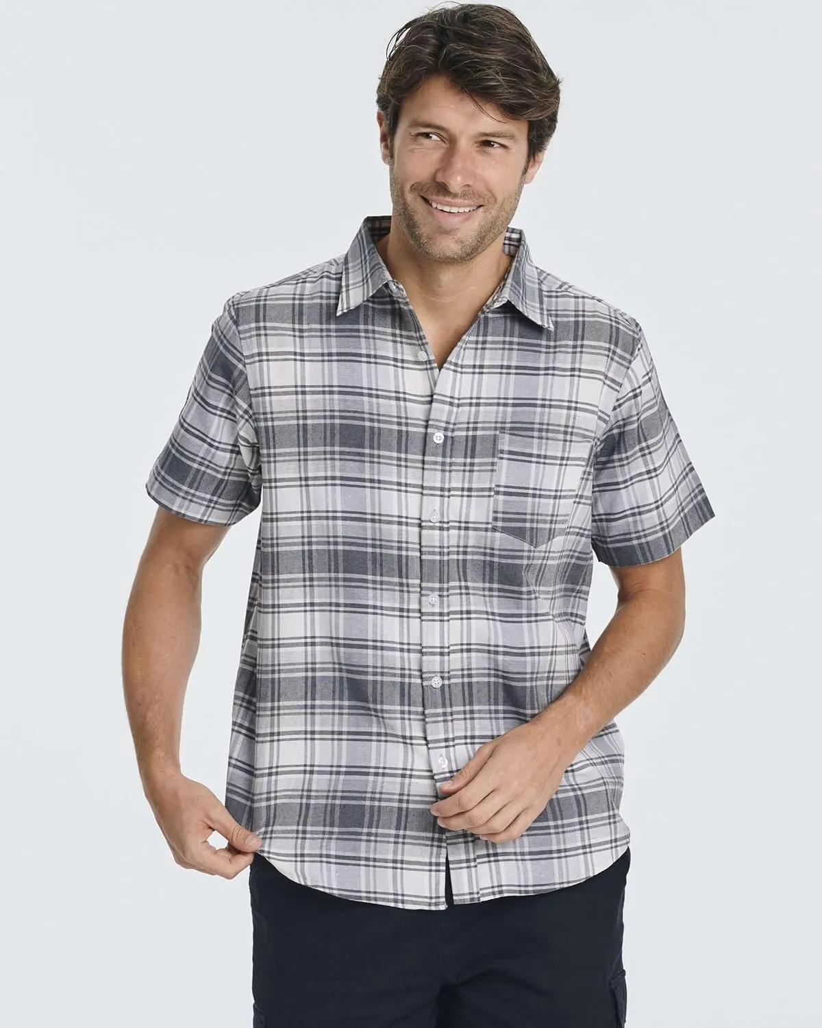 Real Essentials 3 Pack: Men's Regular-Fit Short Sleeve Woven Button Down Shirt with Pocket (Available in Big & Tall)