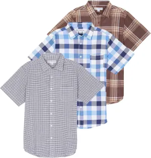 Real Essentials 3 Pack: Men's Regular-Fit Short Sleeve Woven Button Down Shirt with Pocket (Available in Big & Tall)