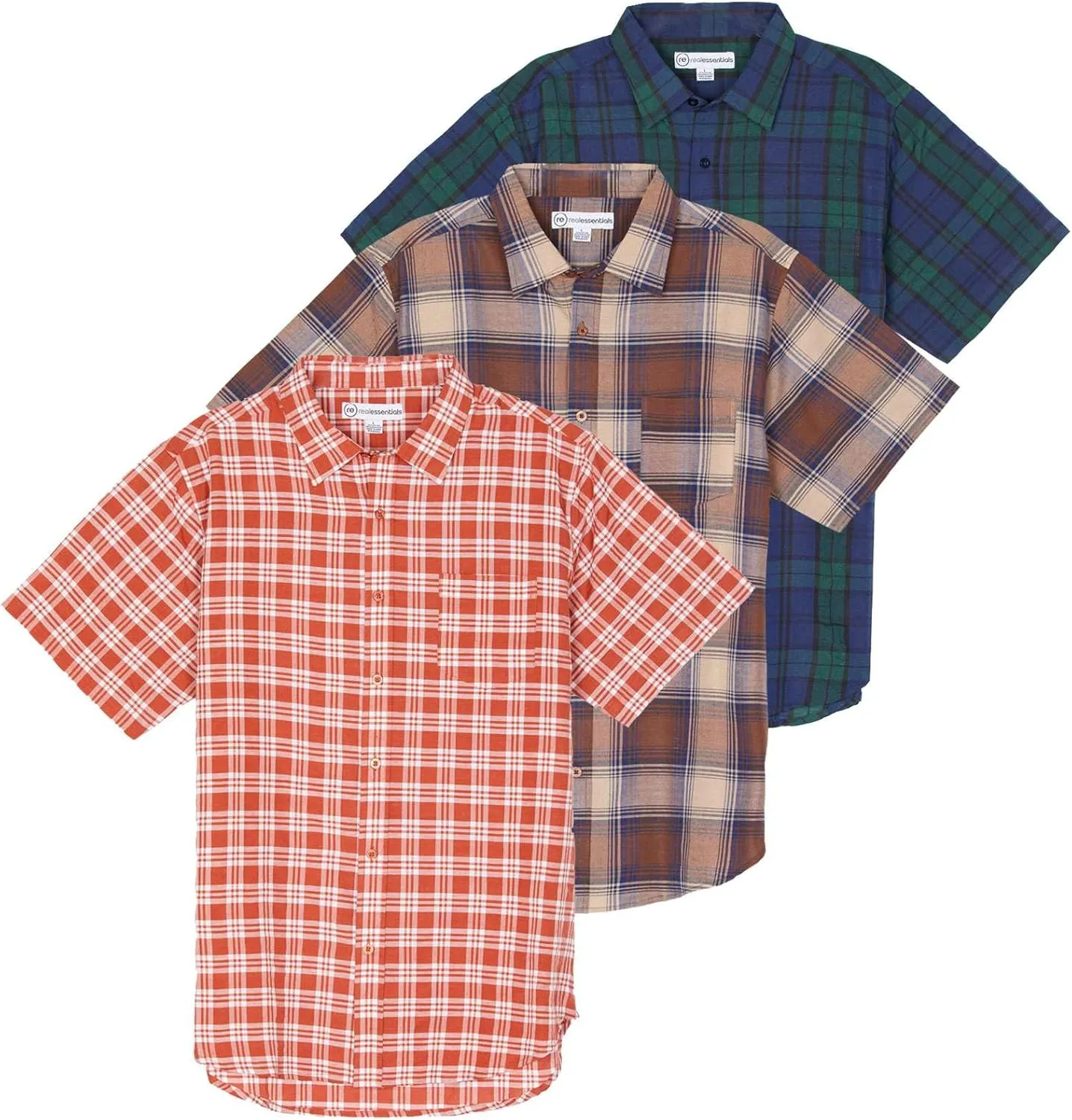 Real Essentials 3 Pack: Men's Regular-Fit Short Sleeve Woven Button Down Shirt with Pocket (Available in Big & Tall)