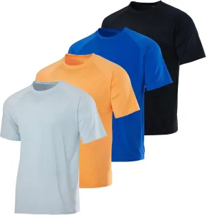 Real Essentials 4 Pack: Boys Short Sleeve Quick Dry UPF 50  Sun Protection Rash Guard Shirt Swimwear Surf Top for Boys