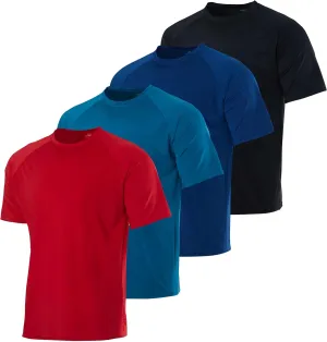 Real Essentials 4 Pack: Boys Short Sleeve Quick Dry UPF 50  Sun Protection Rash Guard Shirt Swimwear Surf Top for Boys
