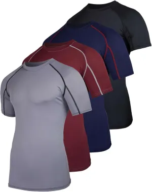 Real Essentials 4 Pack: Men's Short Sleeve Compression T-Shirt Base Layer Undershirt Athletic Top (Available in Big & Tall)
