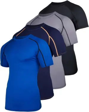 Real Essentials 4 Pack: Men's Short Sleeve Compression T-Shirt Base Layer Undershirt Athletic Top (Available in Big & Tall)