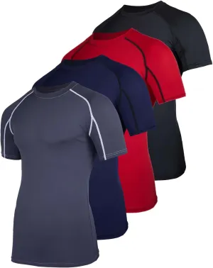 Real Essentials 4 Pack: Men's Short Sleeve Compression T-Shirt Base Layer Undershirt Athletic Top (Available in Big & Tall)