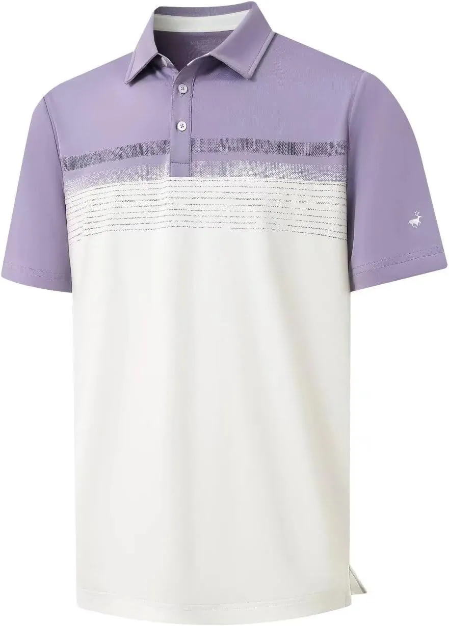 Rouen Polo Shirts for Men Quick Dry Regular Fit Casual Color Block Chest Print Active Short Sleeve Collared Mens Golf Shirt
