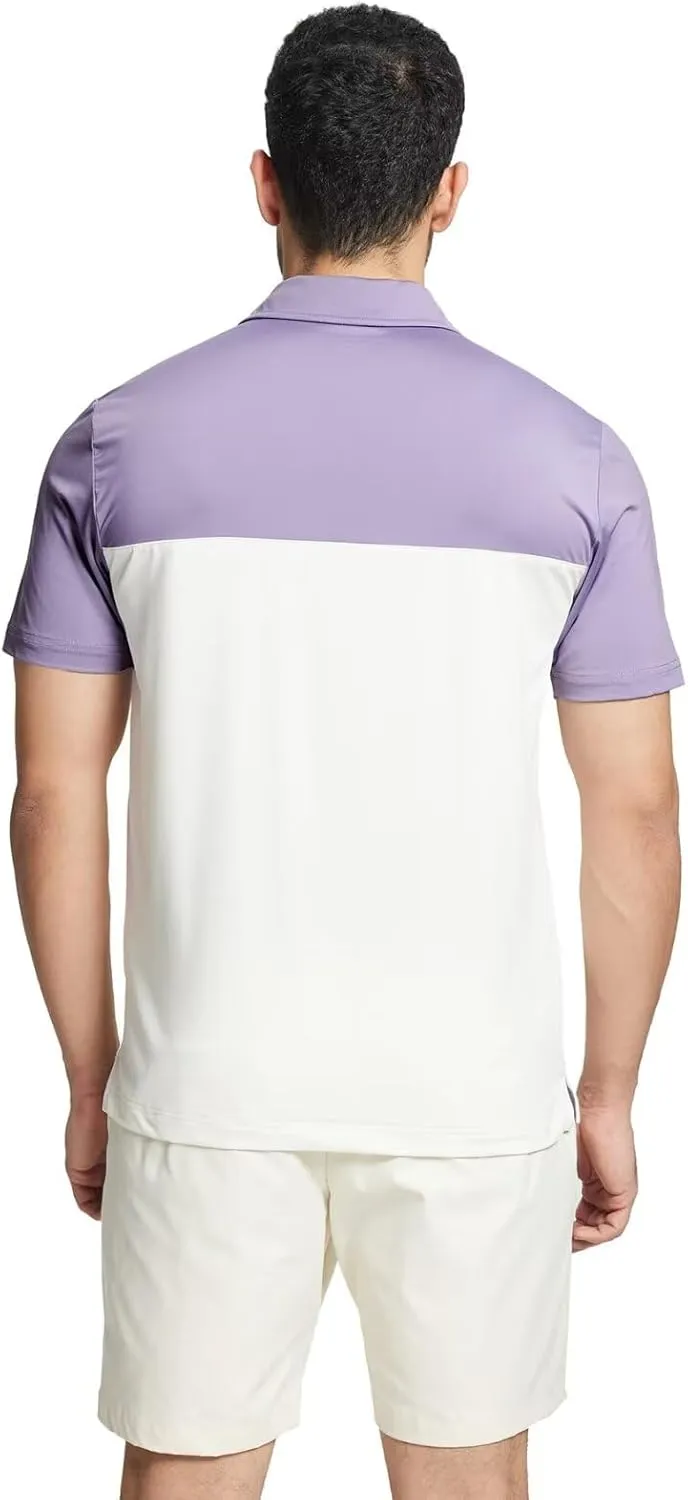 Rouen Polo Shirts for Men Quick Dry Regular Fit Casual Color Block Chest Print Active Short Sleeve Collared Mens Golf Shirt