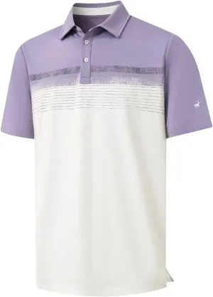 Rouen Polo Shirts for Men Quick Dry Regular Fit Casual Color Block Chest Print Active Short Sleeve Collared Mens Golf Shirt