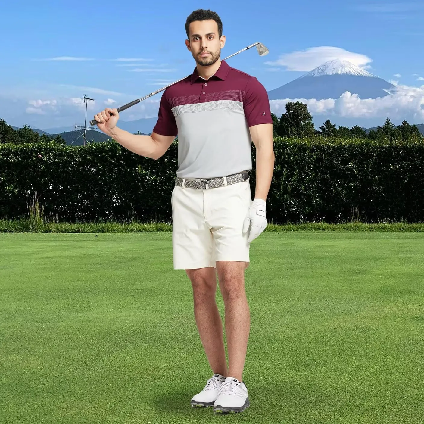 Rouen Polo Shirts for Men Quick Dry Regular Fit Casual Color Block Chest Print Active Short Sleeve Collared Mens Golf Shirt