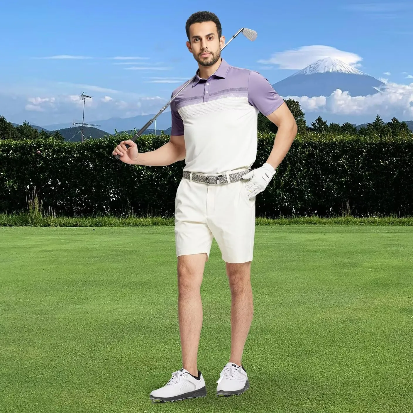 Rouen Polo Shirts for Men Quick Dry Regular Fit Casual Color Block Chest Print Active Short Sleeve Collared Mens Golf Shirt