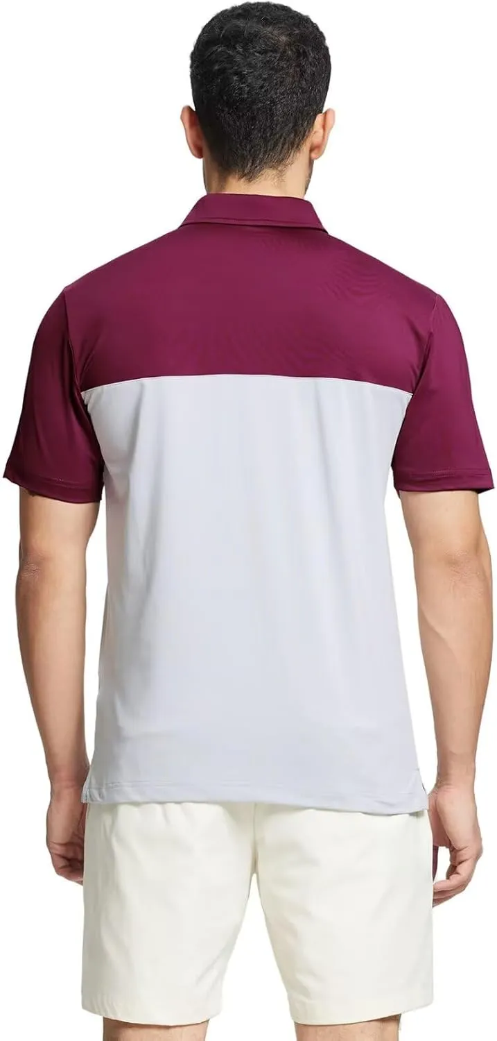 Rouen Polo Shirts for Men Quick Dry Regular Fit Casual Color Block Chest Print Active Short Sleeve Collared Mens Golf Shirt