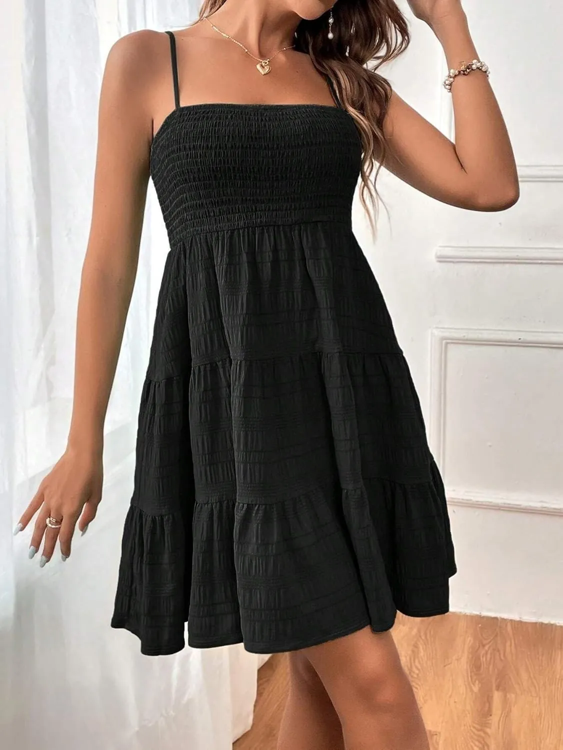 Ruffle Dress Women Spaghetti Strap Mini Casual Cute Summer Going Out Party Dresses S~2XL