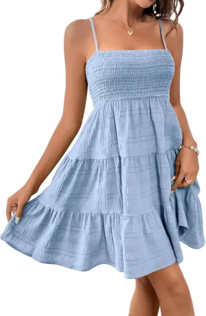 Ruffle Dress Women Spaghetti Strap Mini Casual Cute Summer Going Out Party Dresses S~2XL