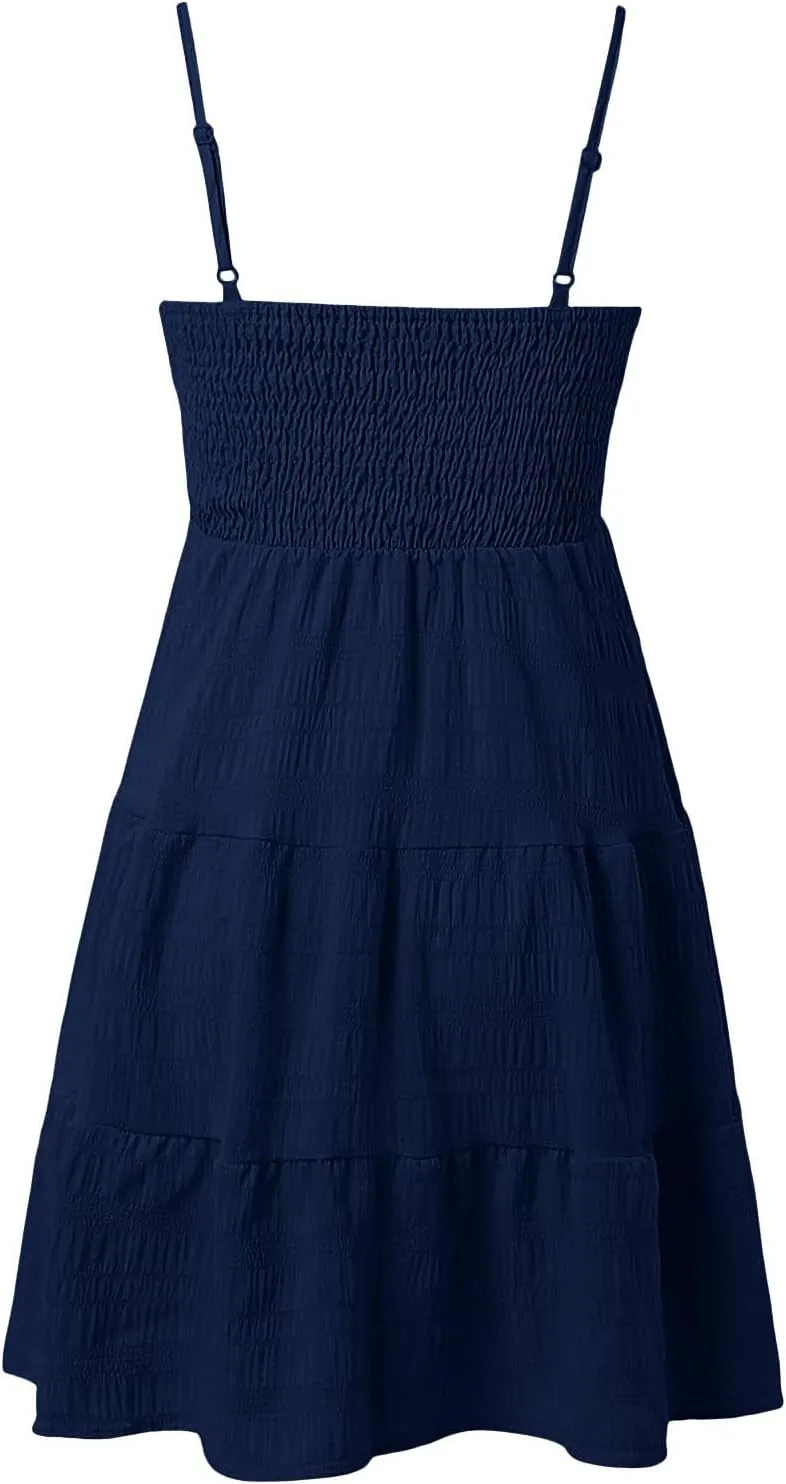 Ruffle Dress Women Spaghetti Strap Mini Casual Cute Summer Going Out Party Dresses S~2XL