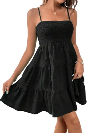 Ruffle Dress Women Spaghetti Strap Mini Casual Cute Summer Going Out Party Dresses S~2XL