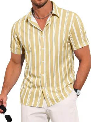 Runcati Mens Casual Striped Shirts Button Down Short Sleeve Summer Hawaiian Shirt Hippie Beach Vacation Tops