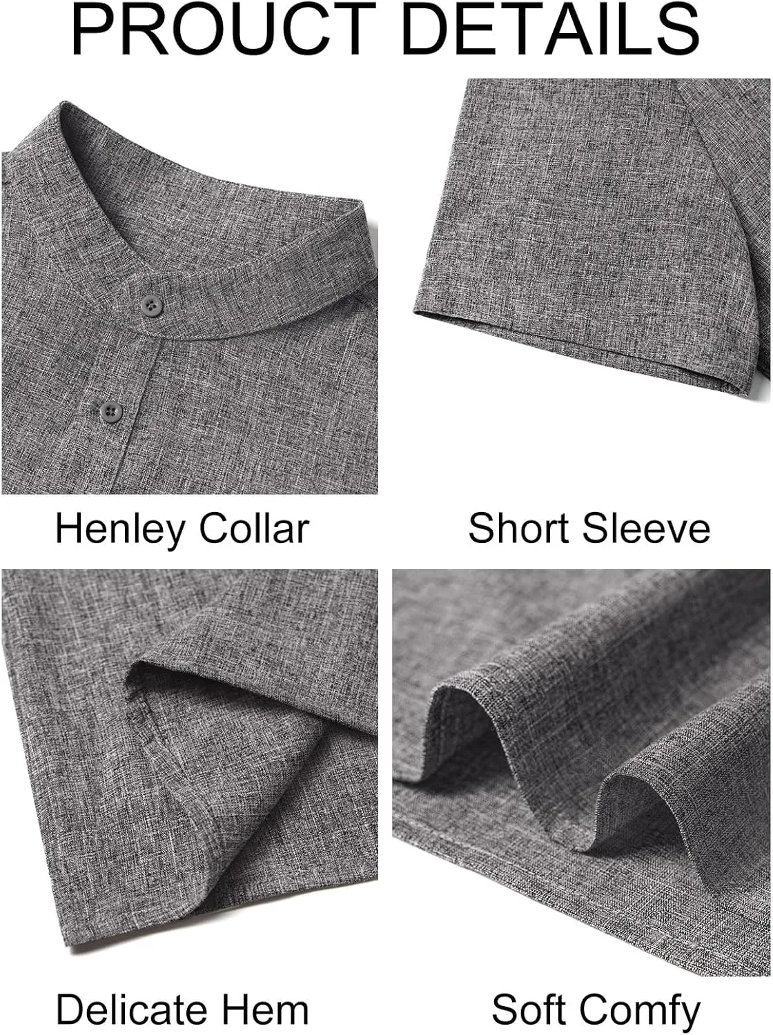 Runcati Mens Henley Shirts Short Sleeve Casual Linen Band Collar T-Shirt Summer Beach Vacation Tops