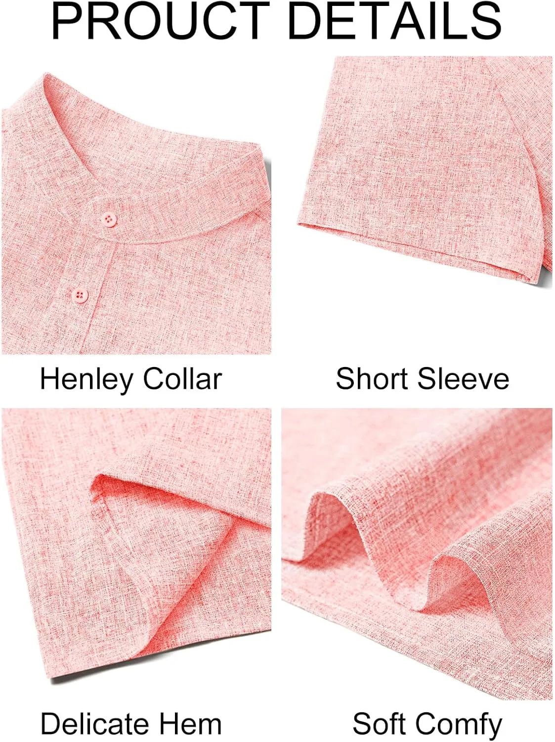 Runcati Mens Henley Shirts Short Sleeve Casual Linen Band Collar T-Shirt Summer Beach Vacation Tops