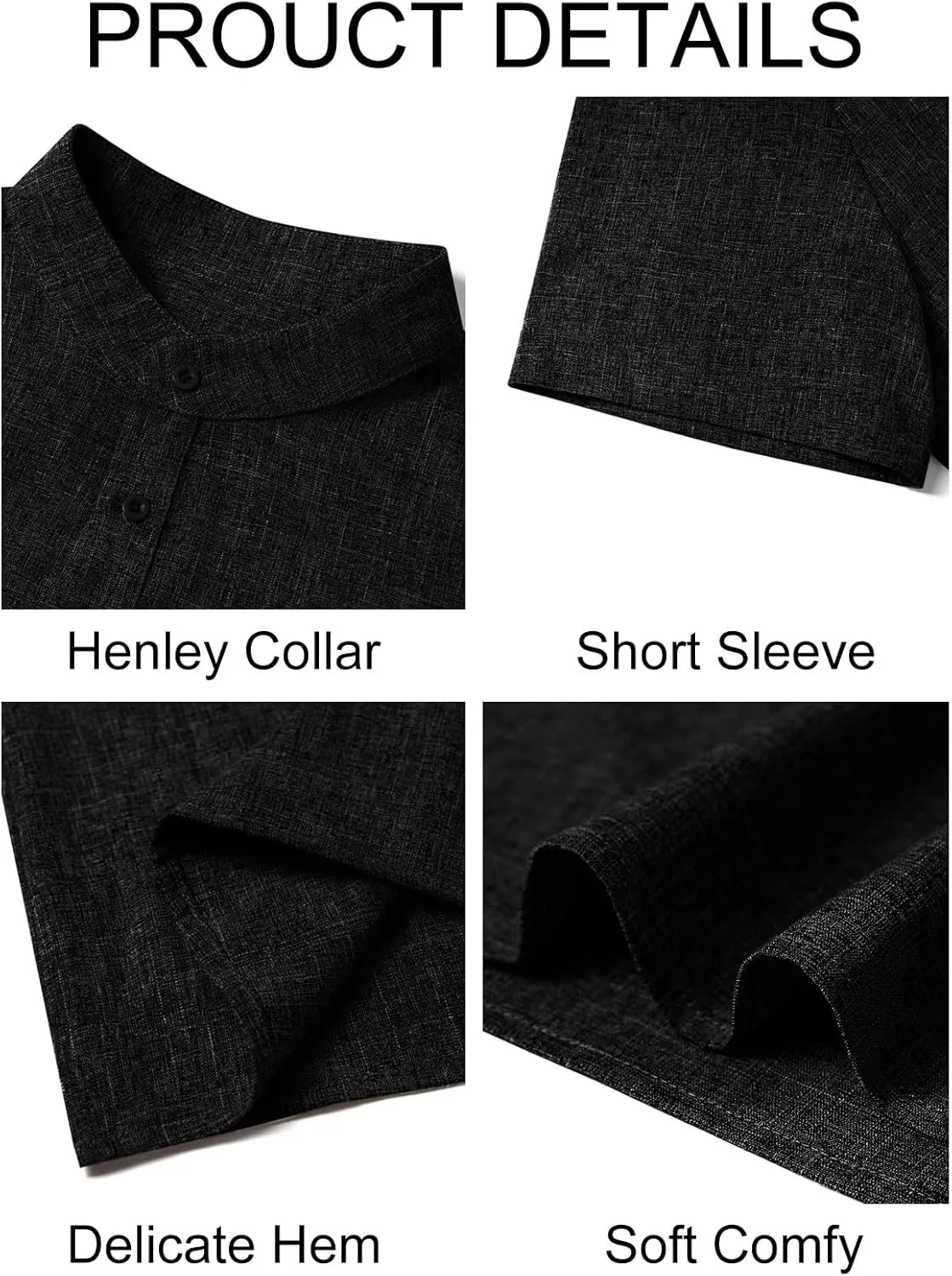 Runcati Mens Henley Shirts Short Sleeve Casual Linen Band Collar T-Shirt Summer Beach Vacation Tops