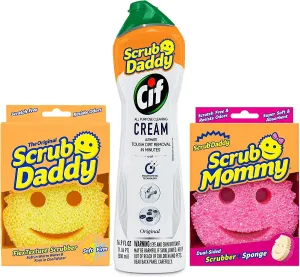 Scrub Daddy OG   Scrub Mommy   Cif All Purpose Cleaning Cream, Original - Multi Surface Household Cream, 2 Sponges and 1 All Purpose Cream